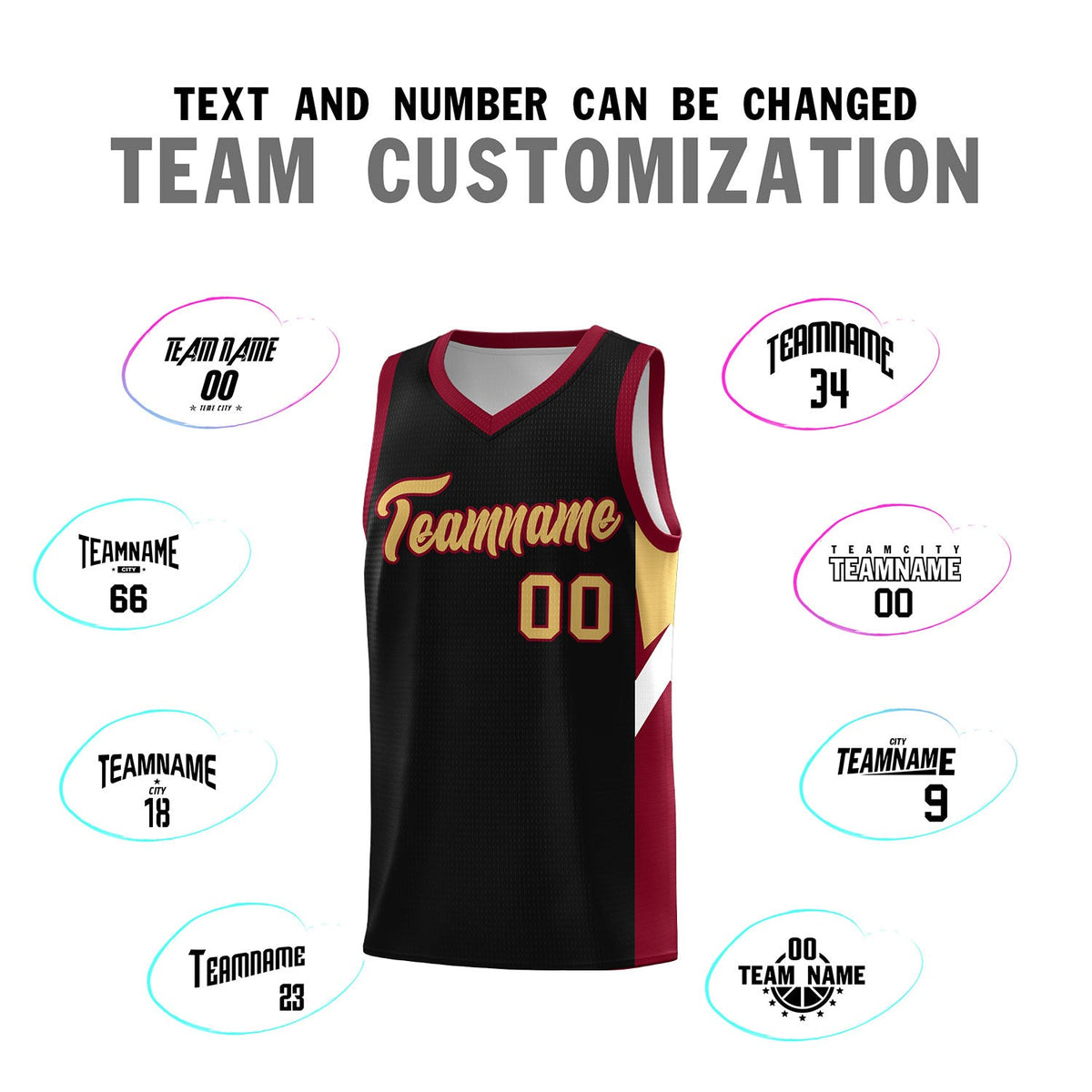 Custom Black Crimson Side Design Sets Sports Uniform Basketball Jersey