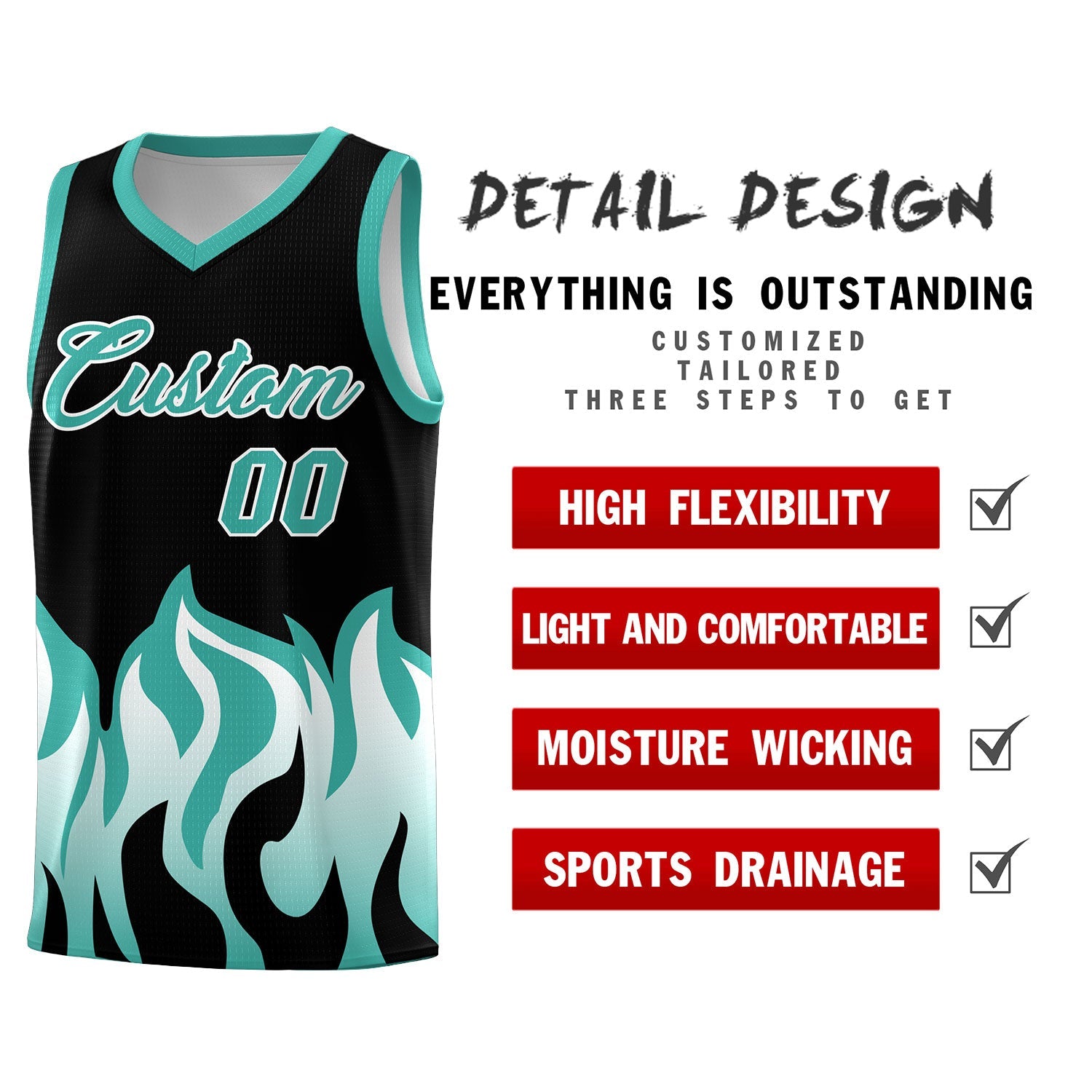 Custom Black Bright Green Hem Flame Pattern Fashion Sports Uniform Basketball jersey