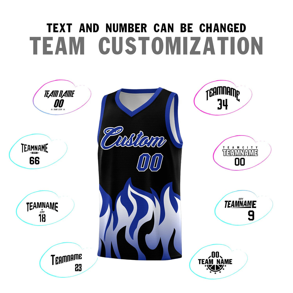 Custom Black Royal Hem Flame Pattern Fashion Sports Uniform Basketball jersey