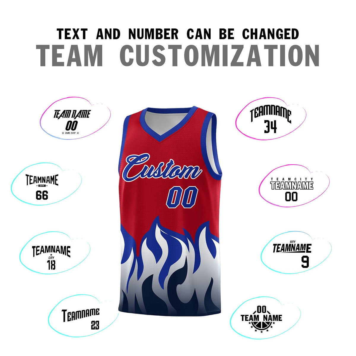 Custom Red Royal Hem Flame Pattern Fashion Sports Uniform Basketball jersey