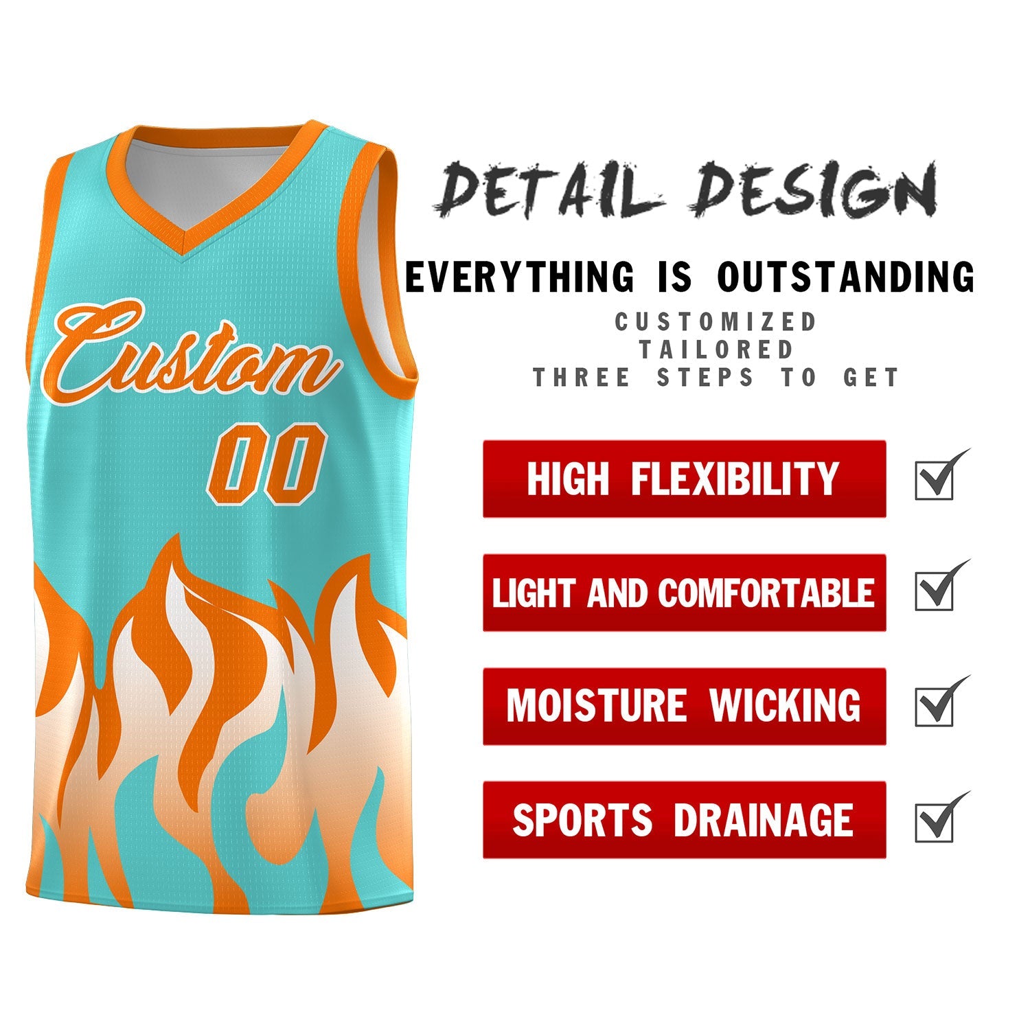Custom Bright Green Orange Hem Flame Pattern Fashion Sports Uniform Basketball jersey