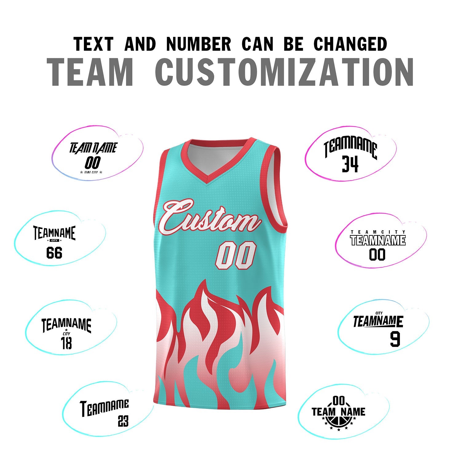 Custom Bright Green Light Red Hem Flame Pattern Fashion Sports Uniform Basketball jersey