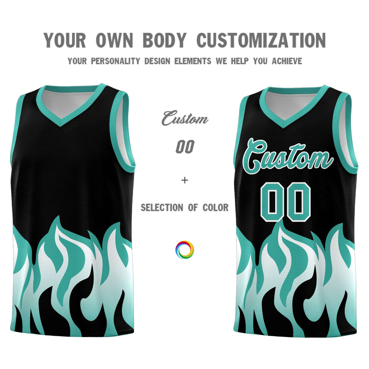Custom Black Bright Green Hem Flame Pattern Fashion Sports Uniform Basketball jersey