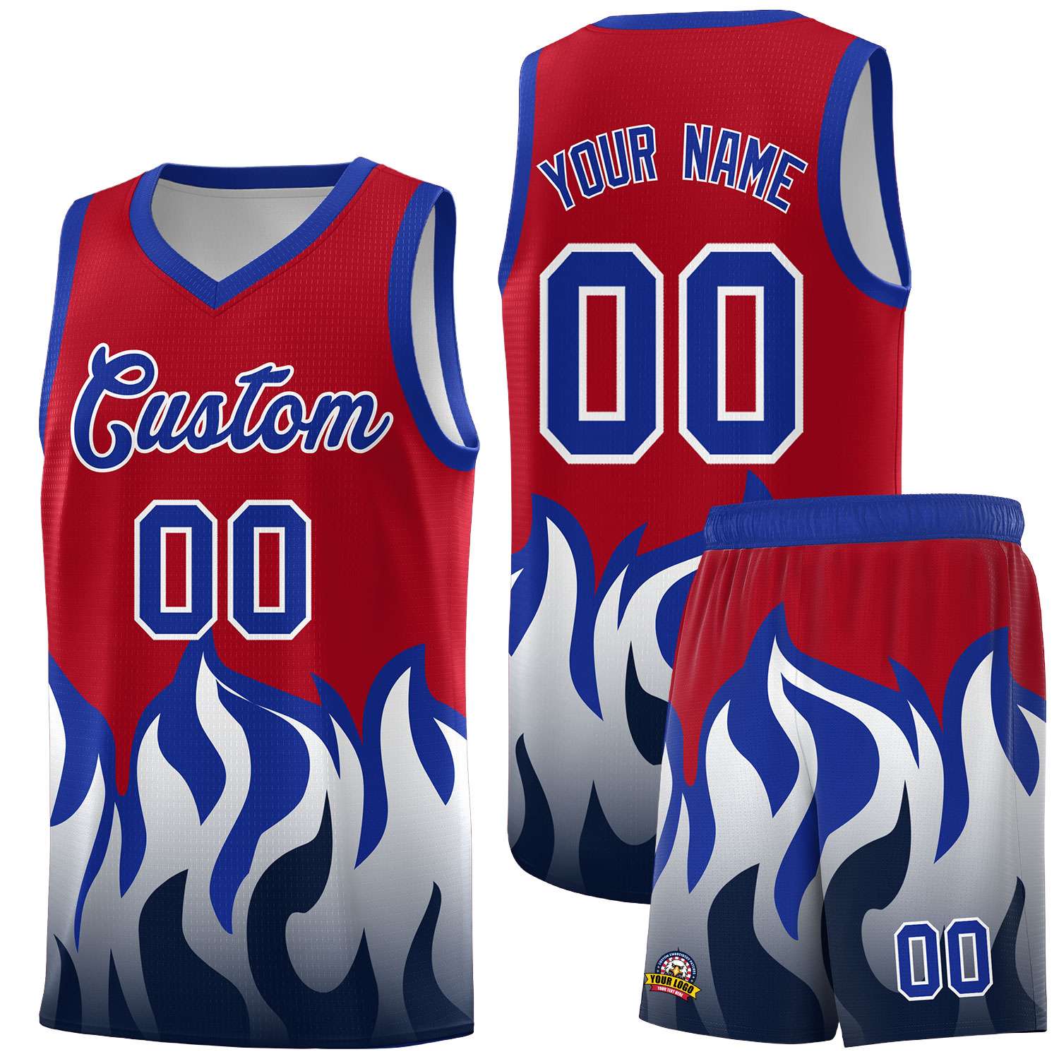 Custom Red Royal Hem Flame Pattern Fashion Sports Uniform Basketball jersey