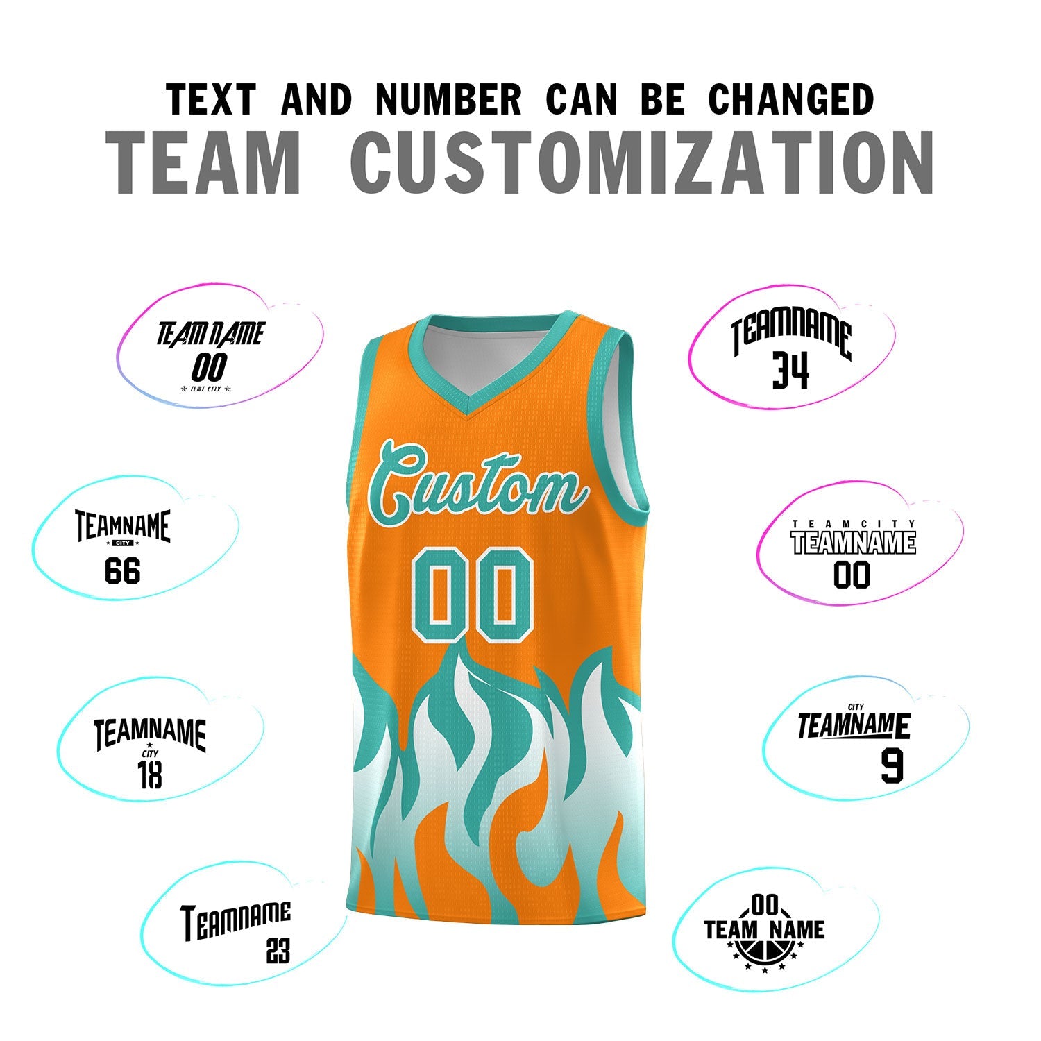 Custom Orange Bright Green Hem Flame Pattern Fashion Sports Uniform Basketball jersey