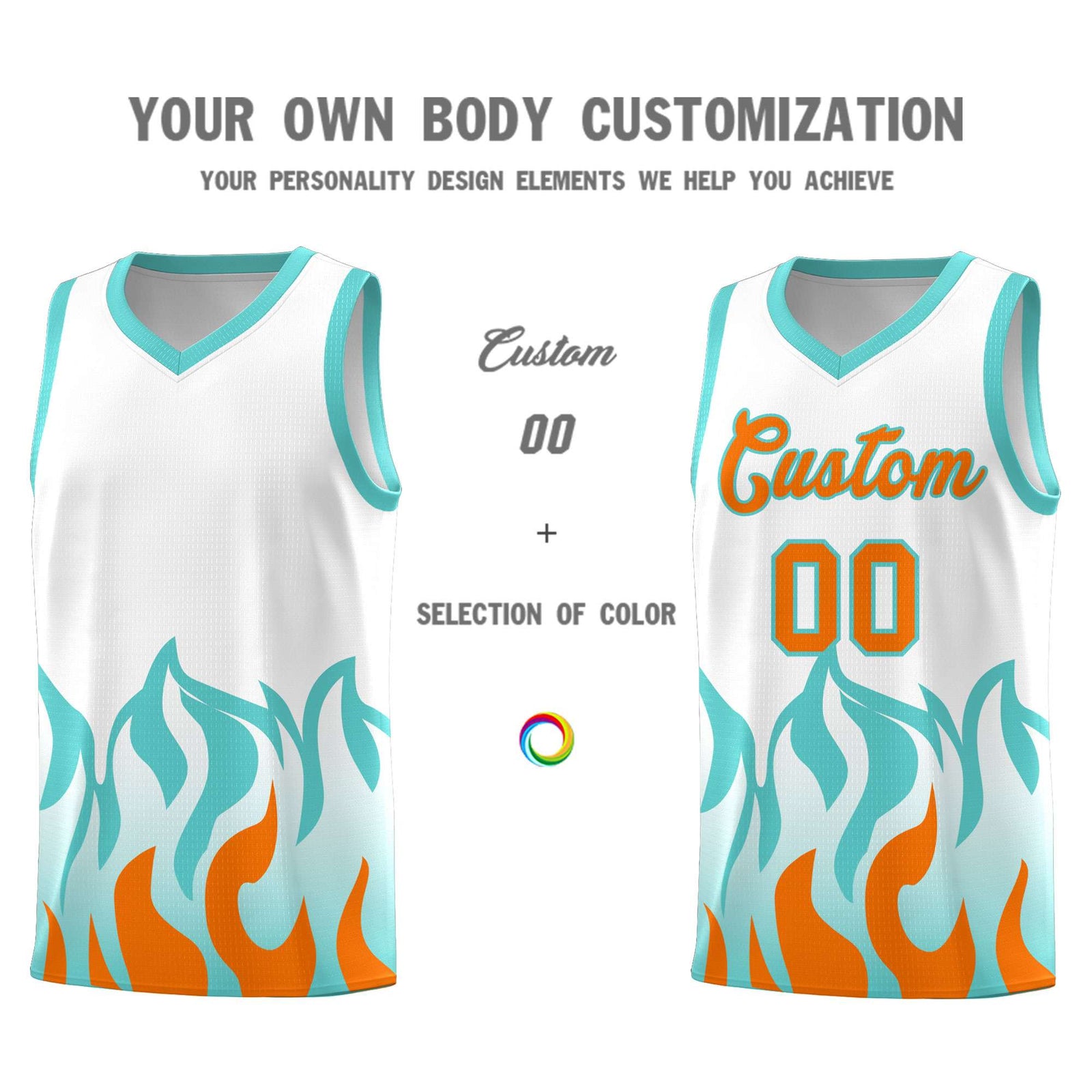 Custom White Orange Hem Flame Pattern Fashion Sports Uniform Basketball jersey