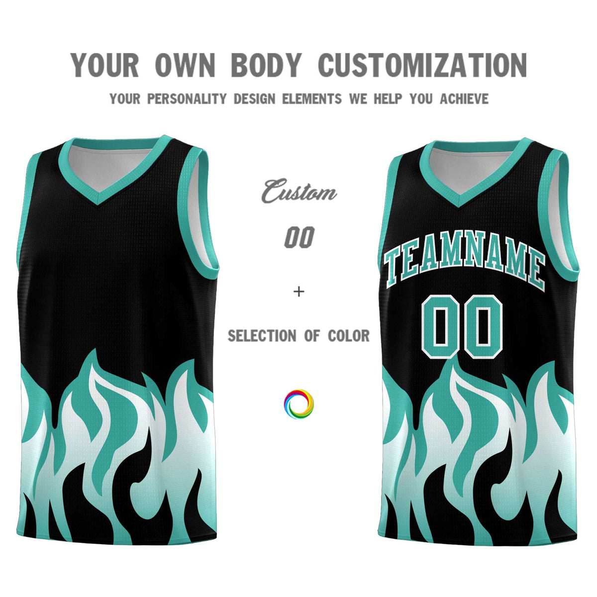 Custom Black Bright Green Hem Flame Pattern Fashion Sports Uniform Basketball jersey