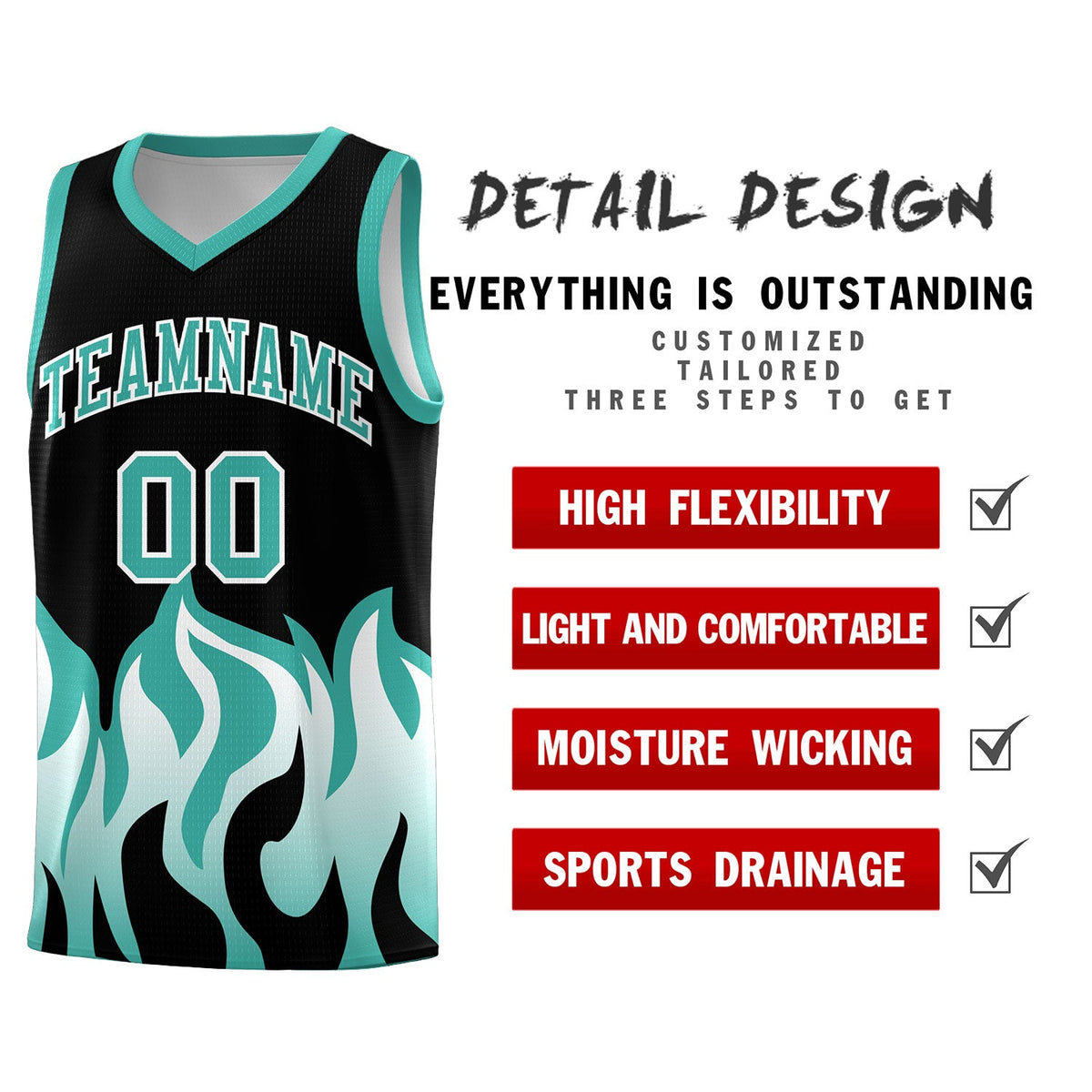 Custom Black Bright Green Hem Flame Pattern Fashion Sports Uniform Basketball jersey