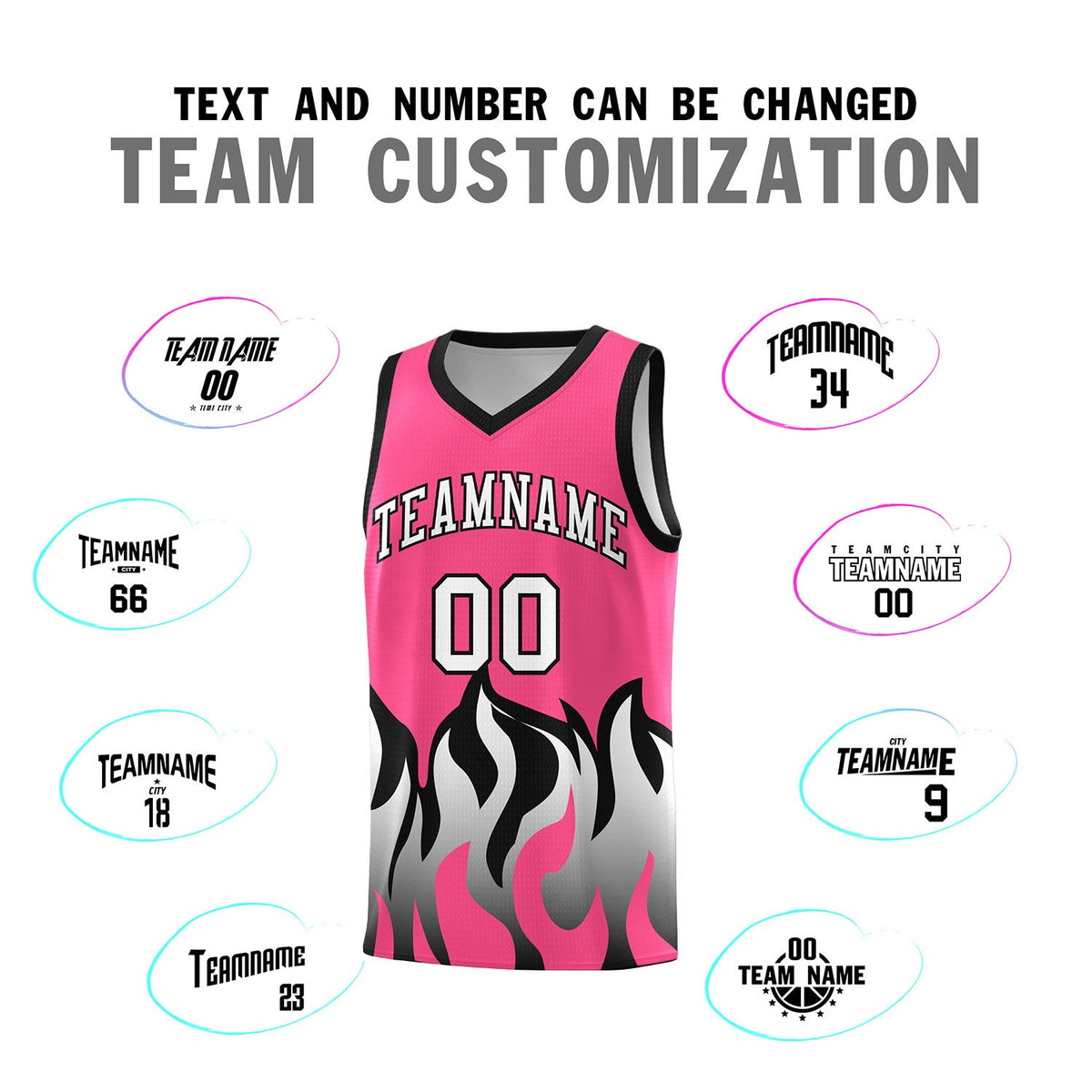 Custom Pink Black Hem Flame Pattern Fashion Sports Uniform Basketball jersey