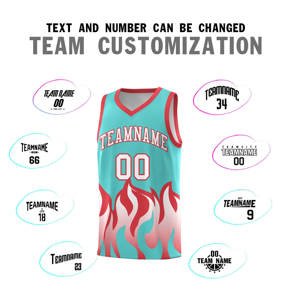 Custom Bright Green Light Red Hem Flame Pattern Fashion Sports Uniform Basketball jersey