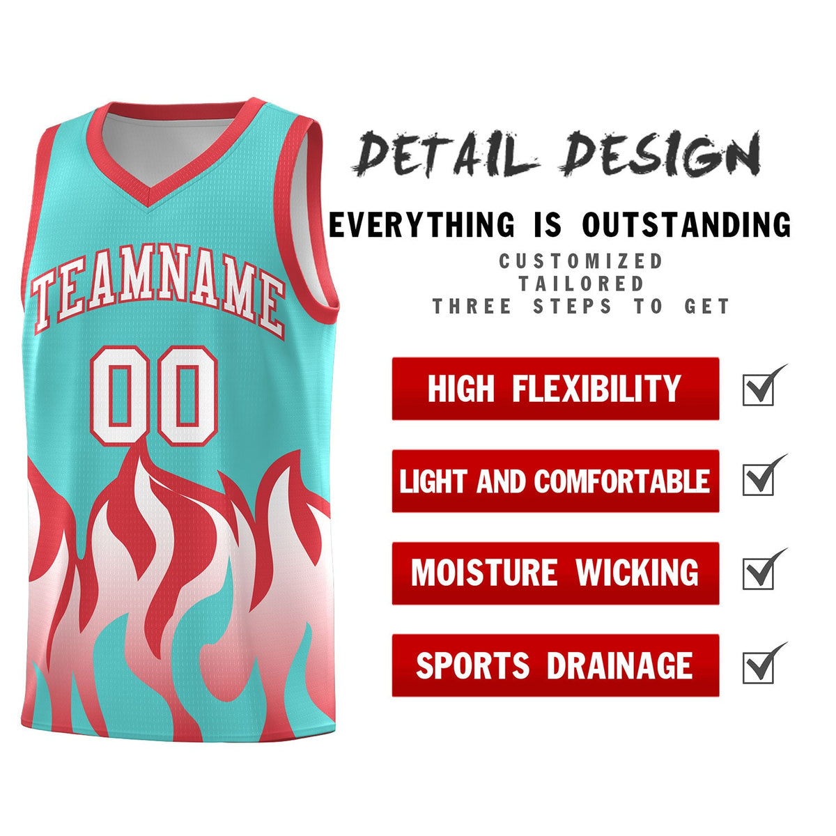 Custom Bright Green Light Red Hem Flame Pattern Fashion Sports Uniform Basketball jersey