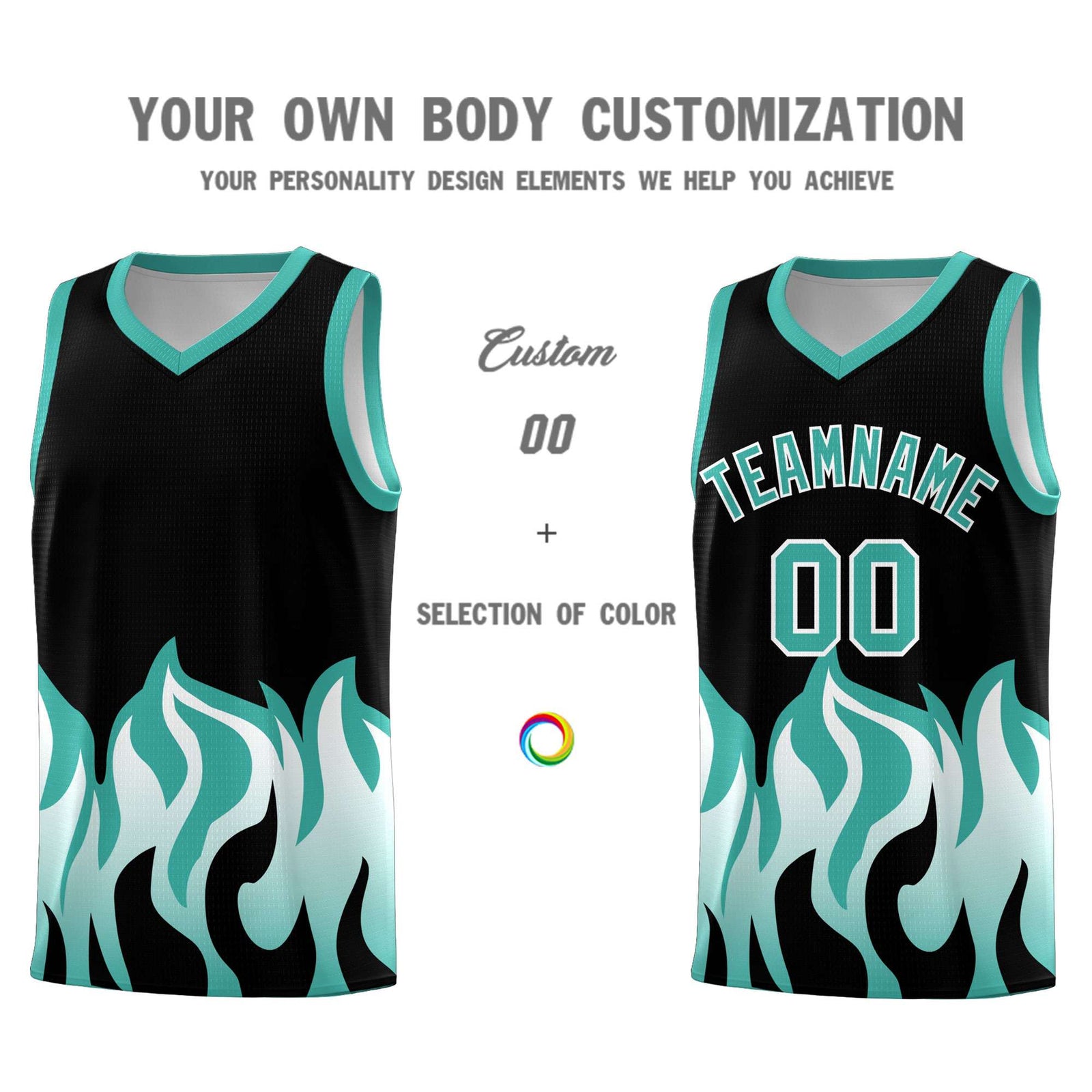 Custom Black Bright Green Hem Flame Pattern Fashion Sports Uniform Basketball jersey