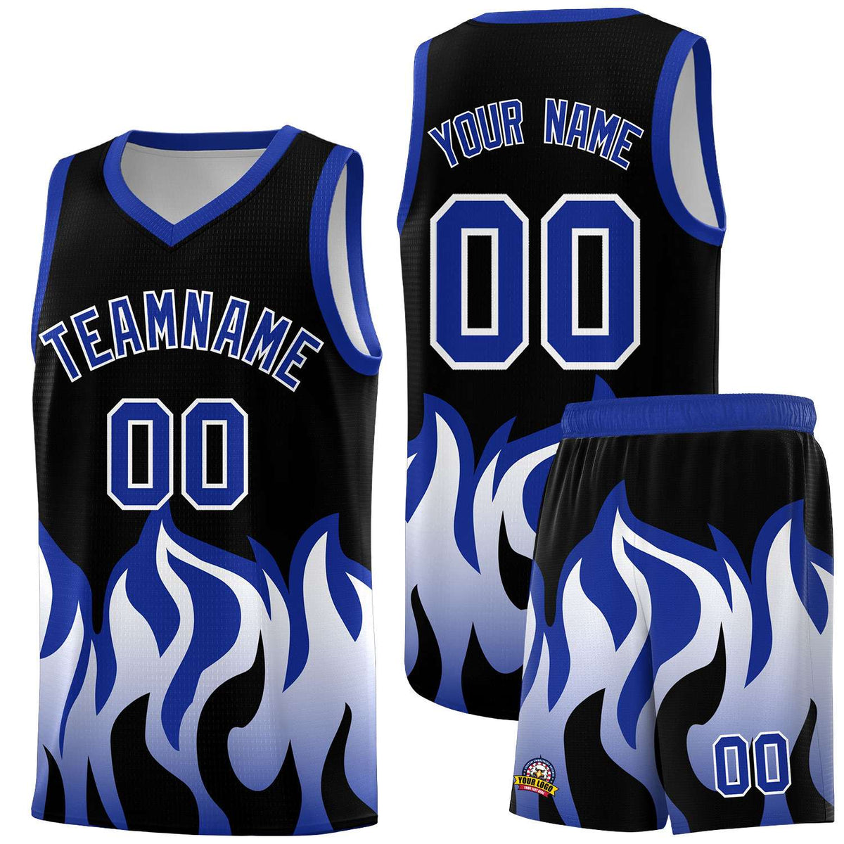 Custom Black Royal Hem Flame Pattern Fashion Sports Uniform Basketball jersey