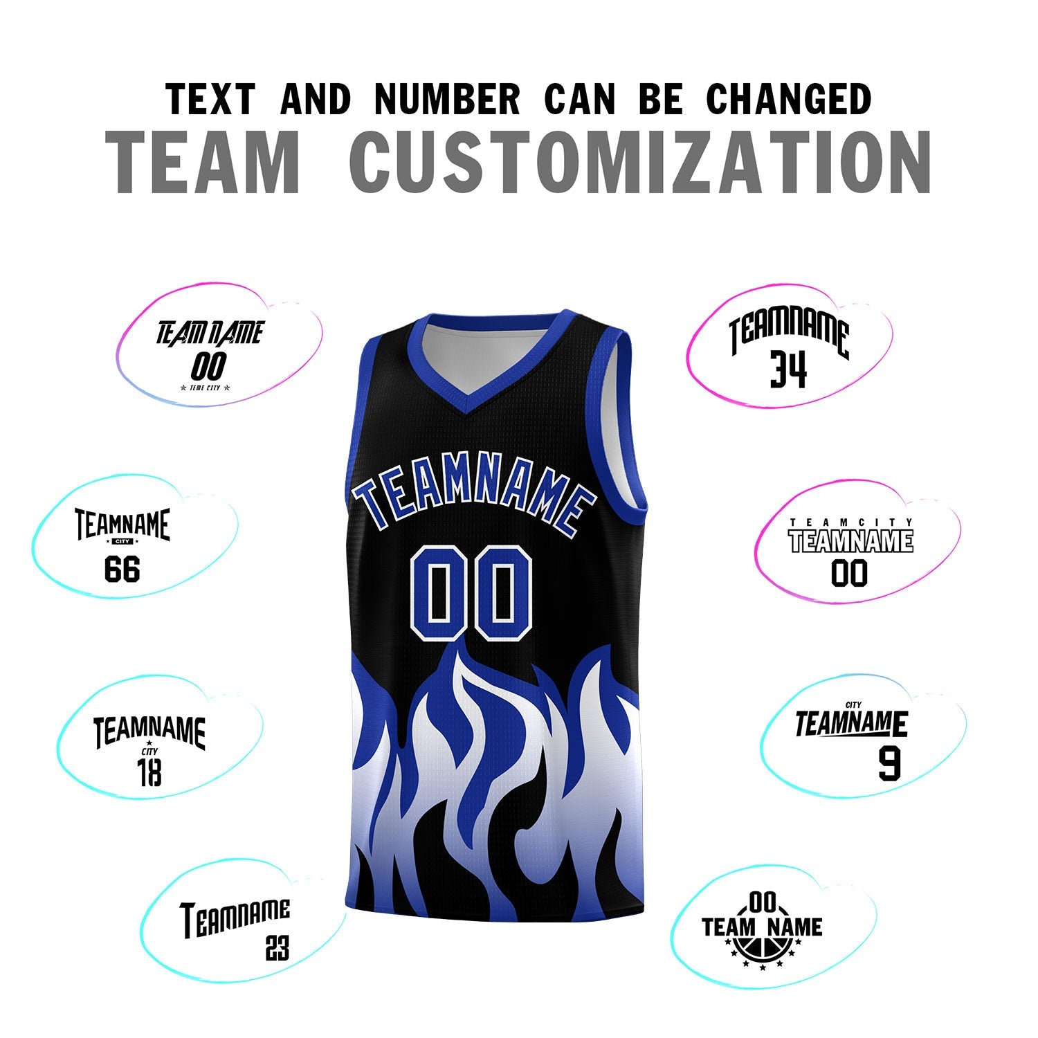 Custom Black Royal Hem Flame Pattern Fashion Sports Uniform Basketball jersey