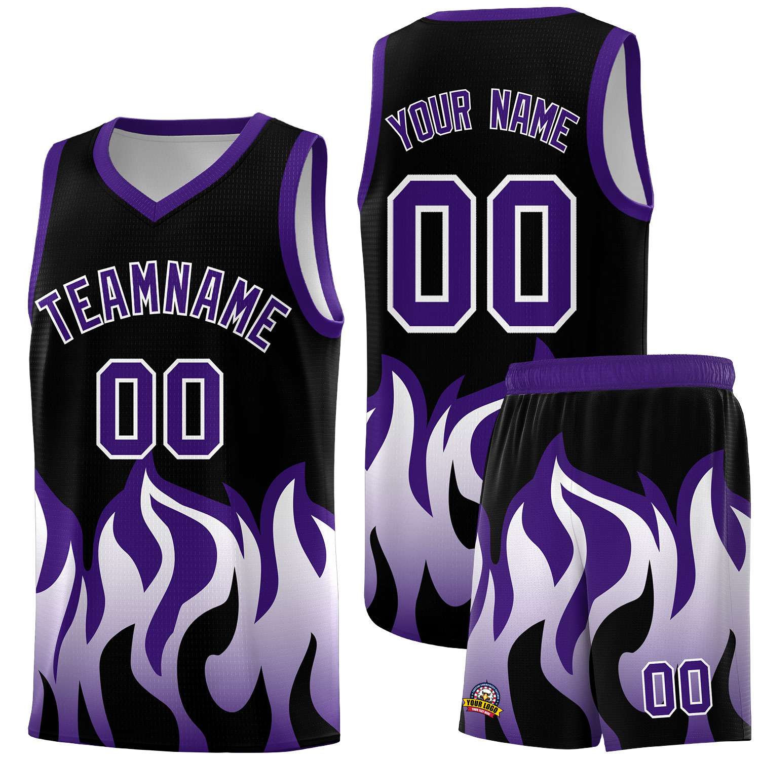 Custom Black Purple Hem Flame Pattern Fashion Sports Uniform Basketball jersey