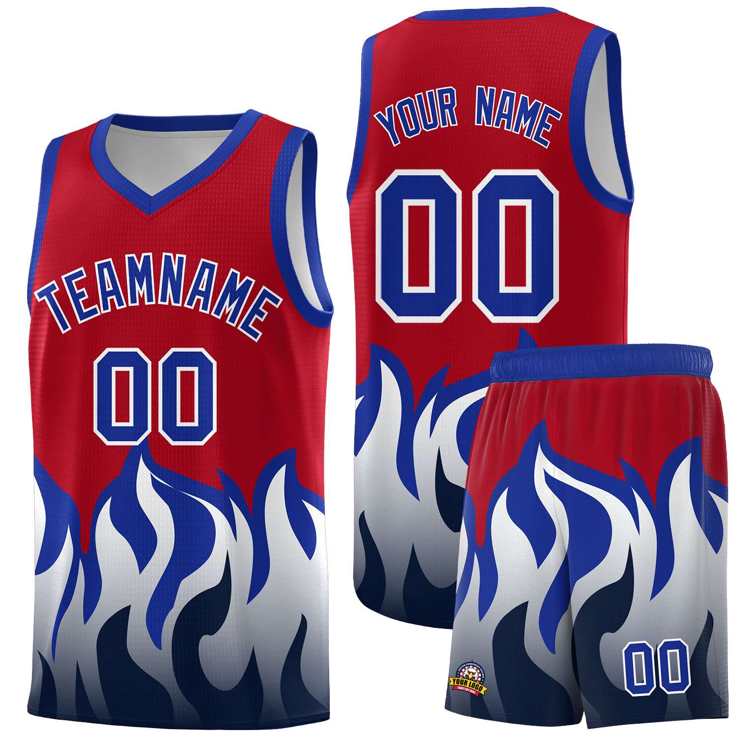 Custom Red Royal Hem Flame Pattern Fashion Sports Uniform Basketball jersey