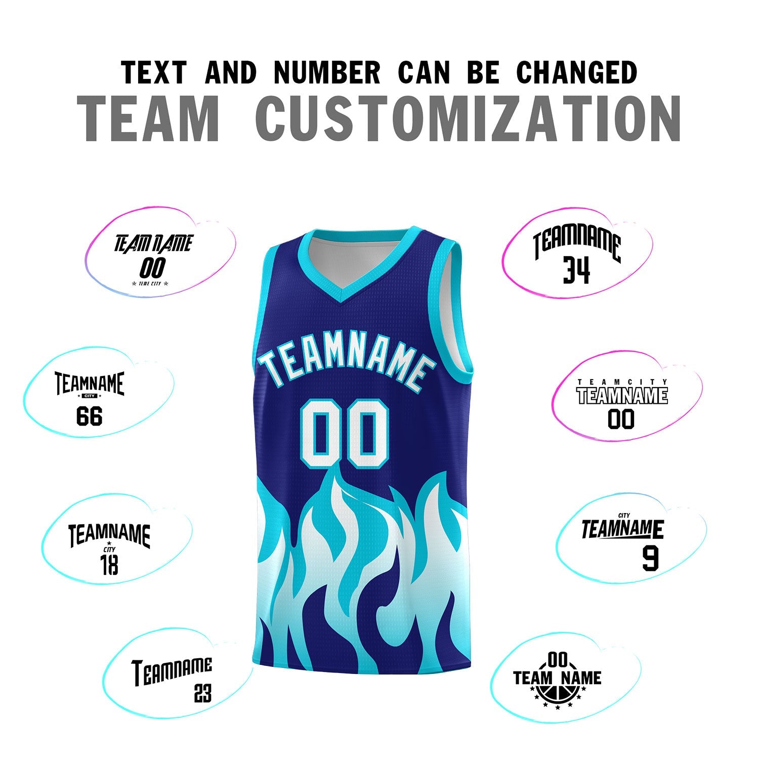 Custom Royal Sky Blue Hem Flame Pattern Fashion Sports Uniform Basketball jersey