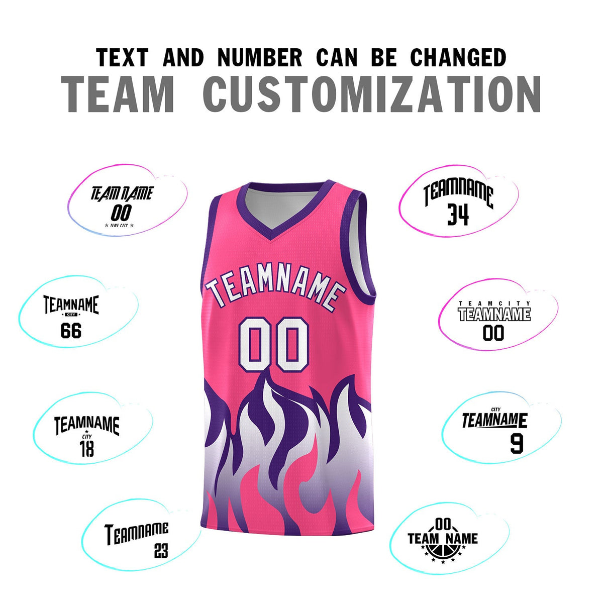 Custom Pink Purple Hem Flame Pattern Fashion Sports Uniform Basketball jersey