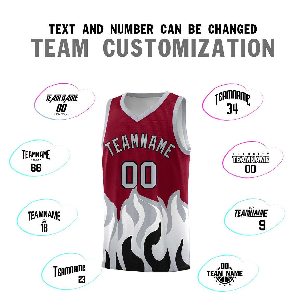 Custom Crimson Gray Hem Flame Pattern Fashion Sports Uniform Basketball jersey
