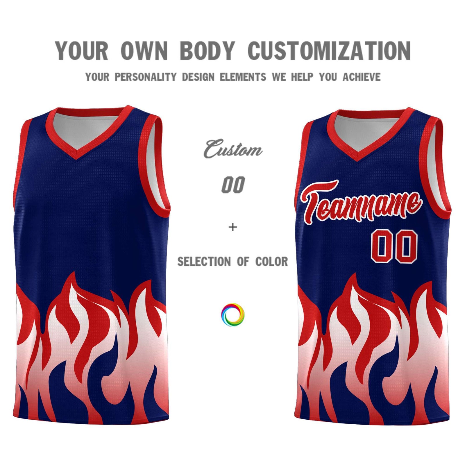 Custom Navy Red Hem Flame Pattern Fashion Sports Uniform Basketball jersey