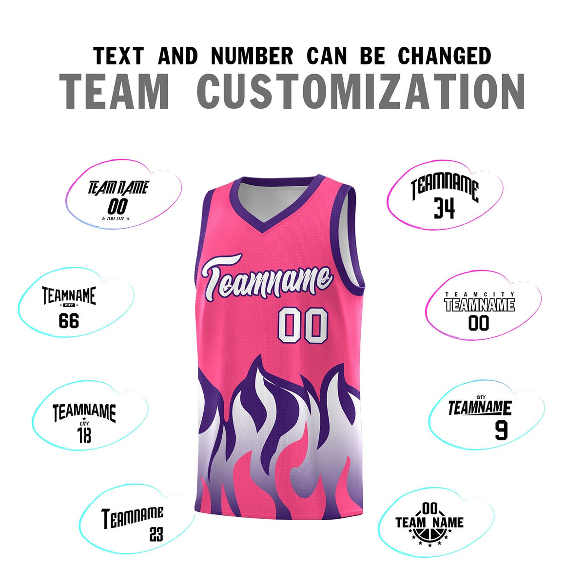 Custom Pink Purple Hem Flame Pattern Fashion Sports Uniform Basketball jersey