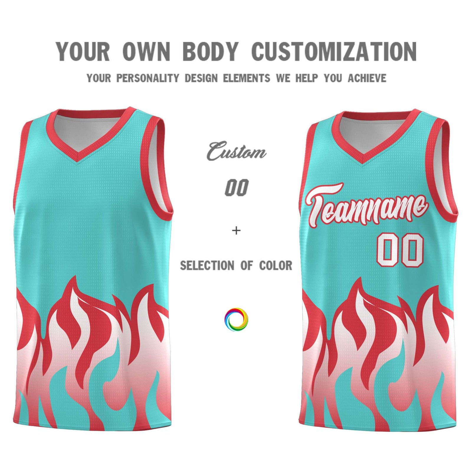 Custom Bright Green Light Red Hem Flame Pattern Fashion Sports Uniform Basketball jersey