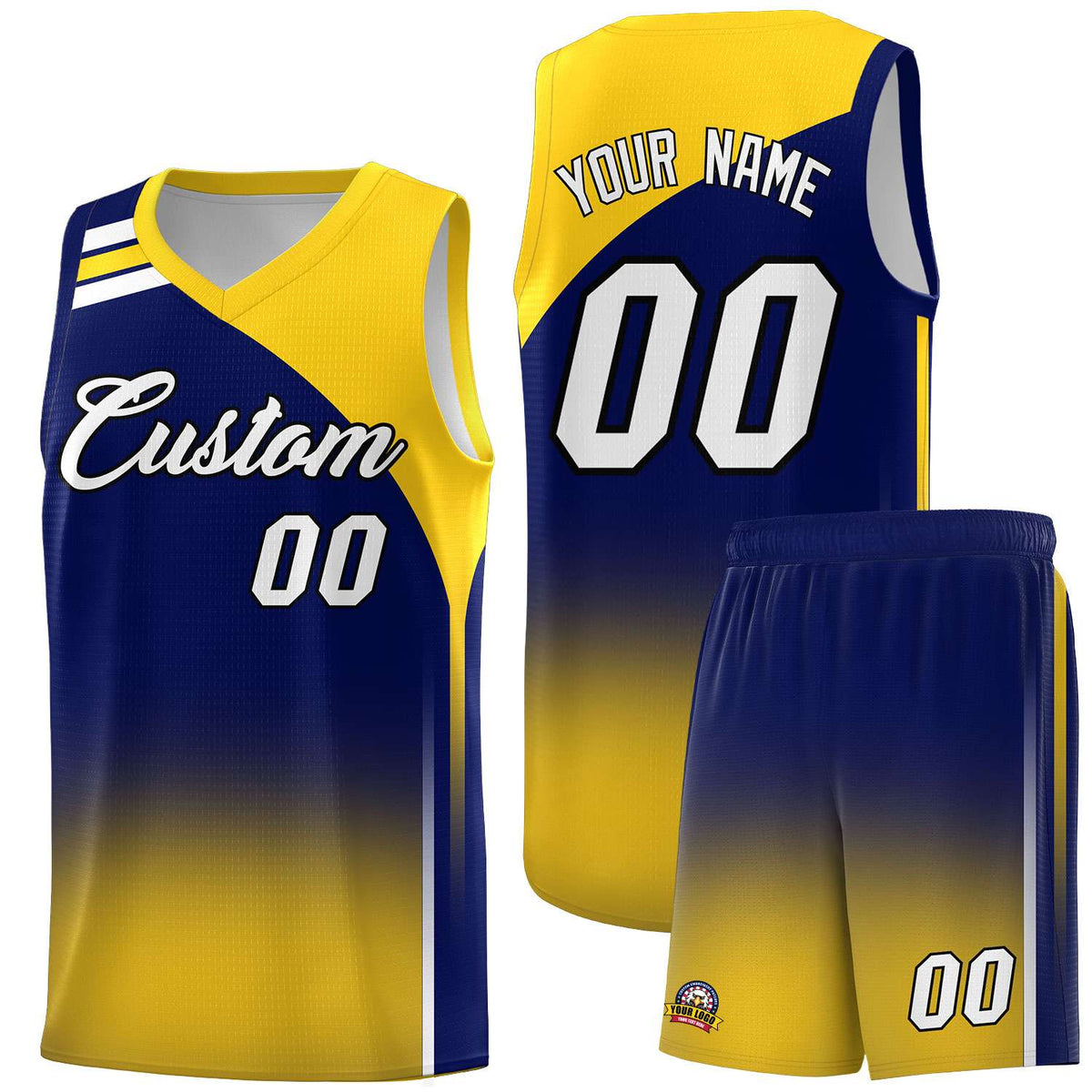 Custom Navy and Gold Gradient Fashion Sets Sports Uniform Basketball Jersey