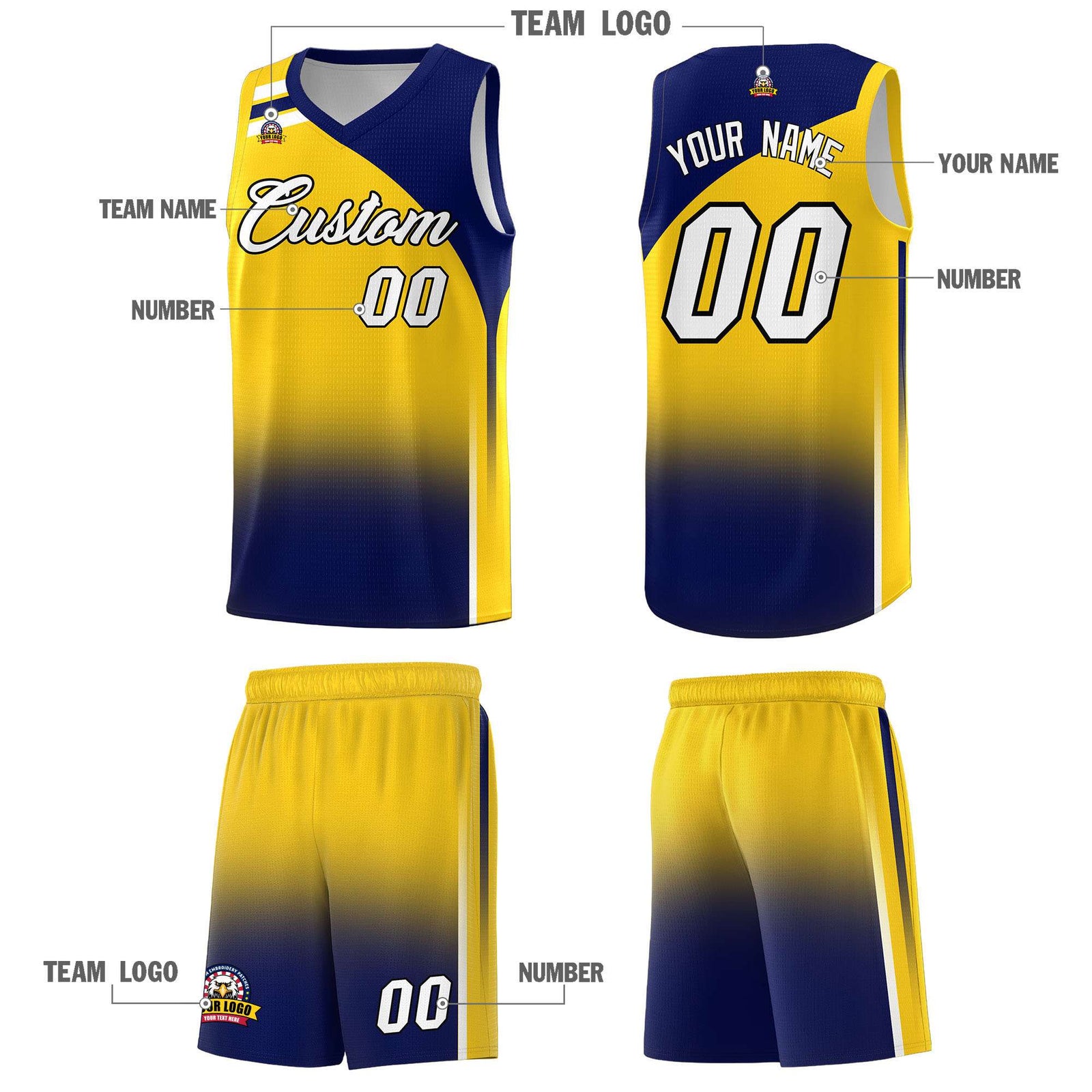 Custom Gold Navy Gradient Fashion Sets Sports Uniform Basketball Jersey