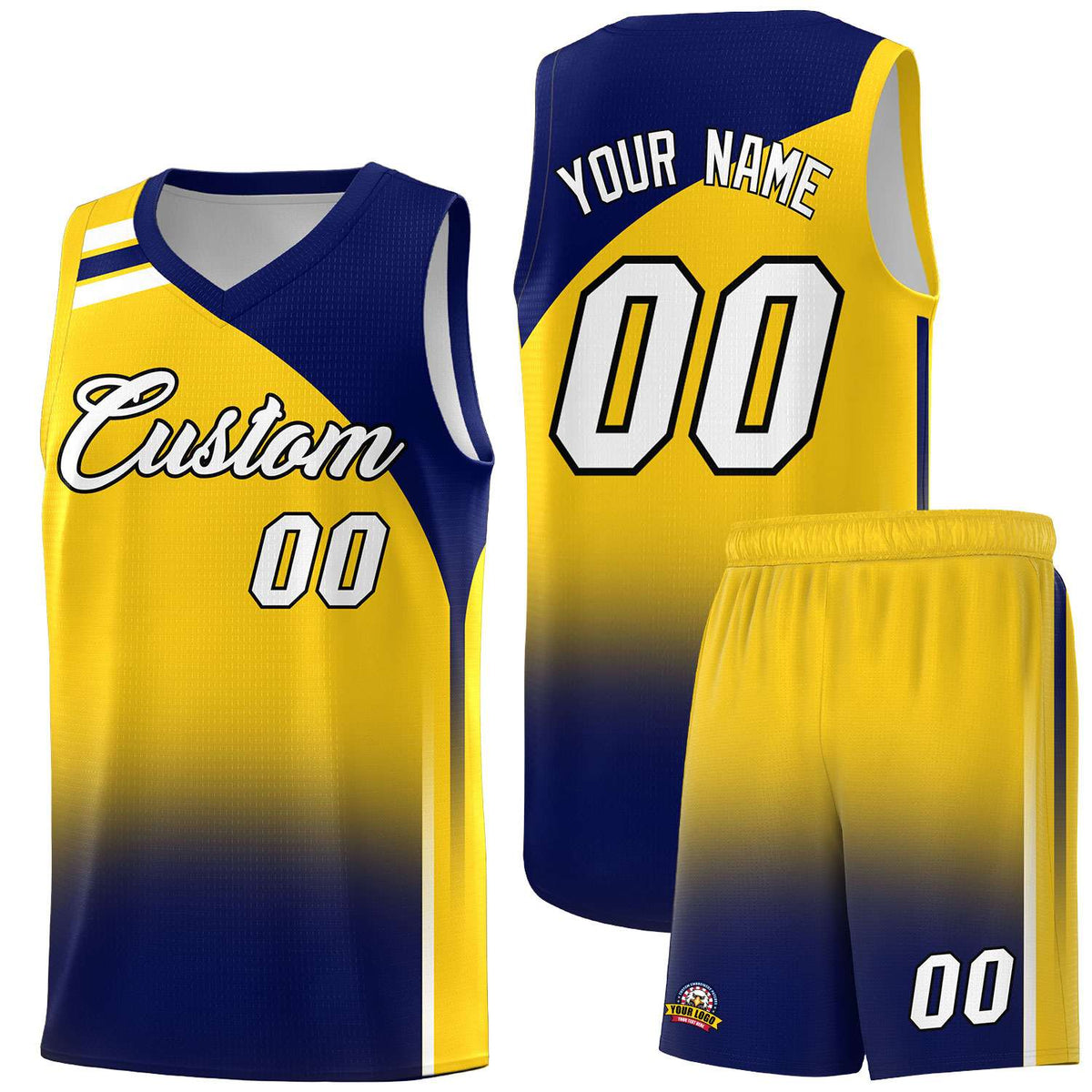 Custom Gold and Navy Gradient Fashion Sets Sports Uniform Basketball Jersey
