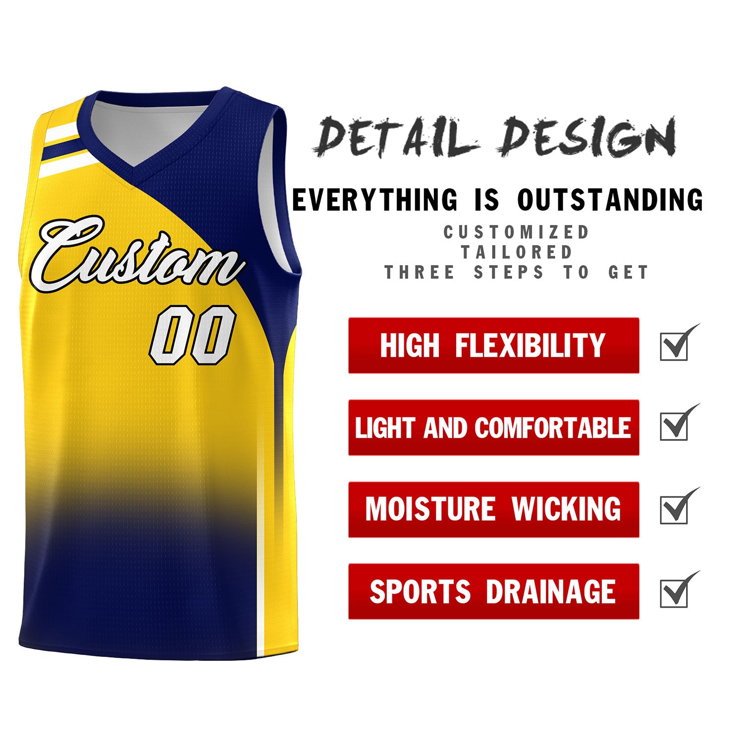 Custom Gold and Navy Gradient Fashion Sets Sports Uniform Basketball Jersey