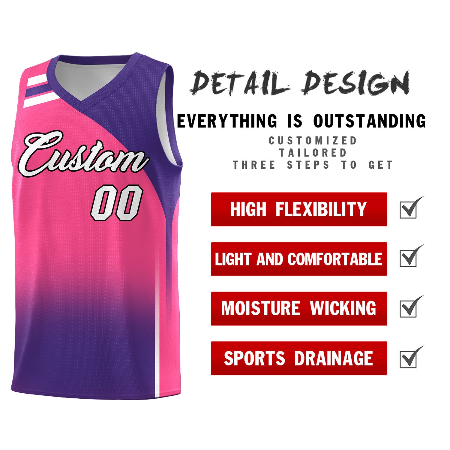 Custom Pink and Purple Gradient Fashion Sets Sports Uniform Basketball Jersey