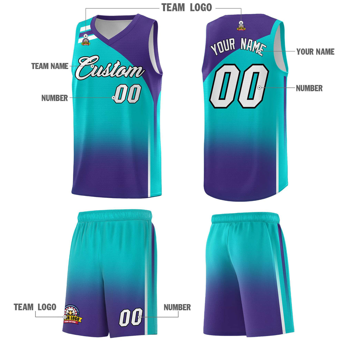 Custom Aqua Purple Gradient Fashion Sets Sports Uniform Basketball Jersey