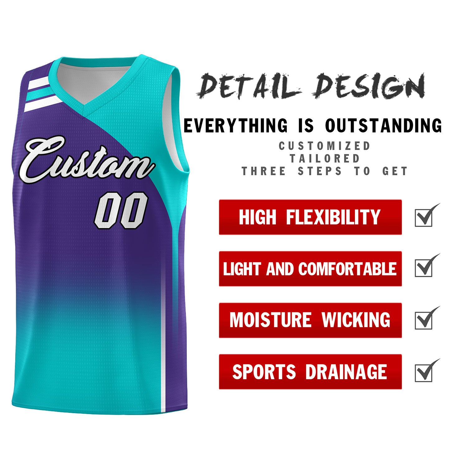 Custom Purple and Aqua Gradient Fashion Sets Sports Uniform Basketball Jersey