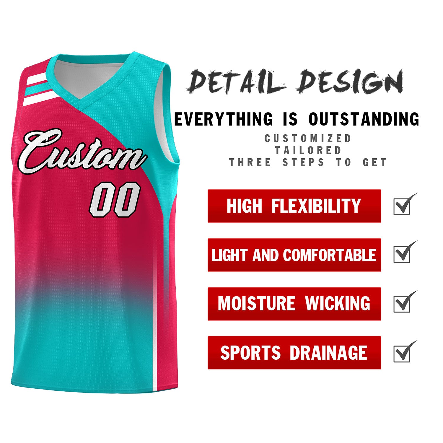 Custom Red and Aqua Gradient Fashion Sets Sports Uniform Basketball Jersey