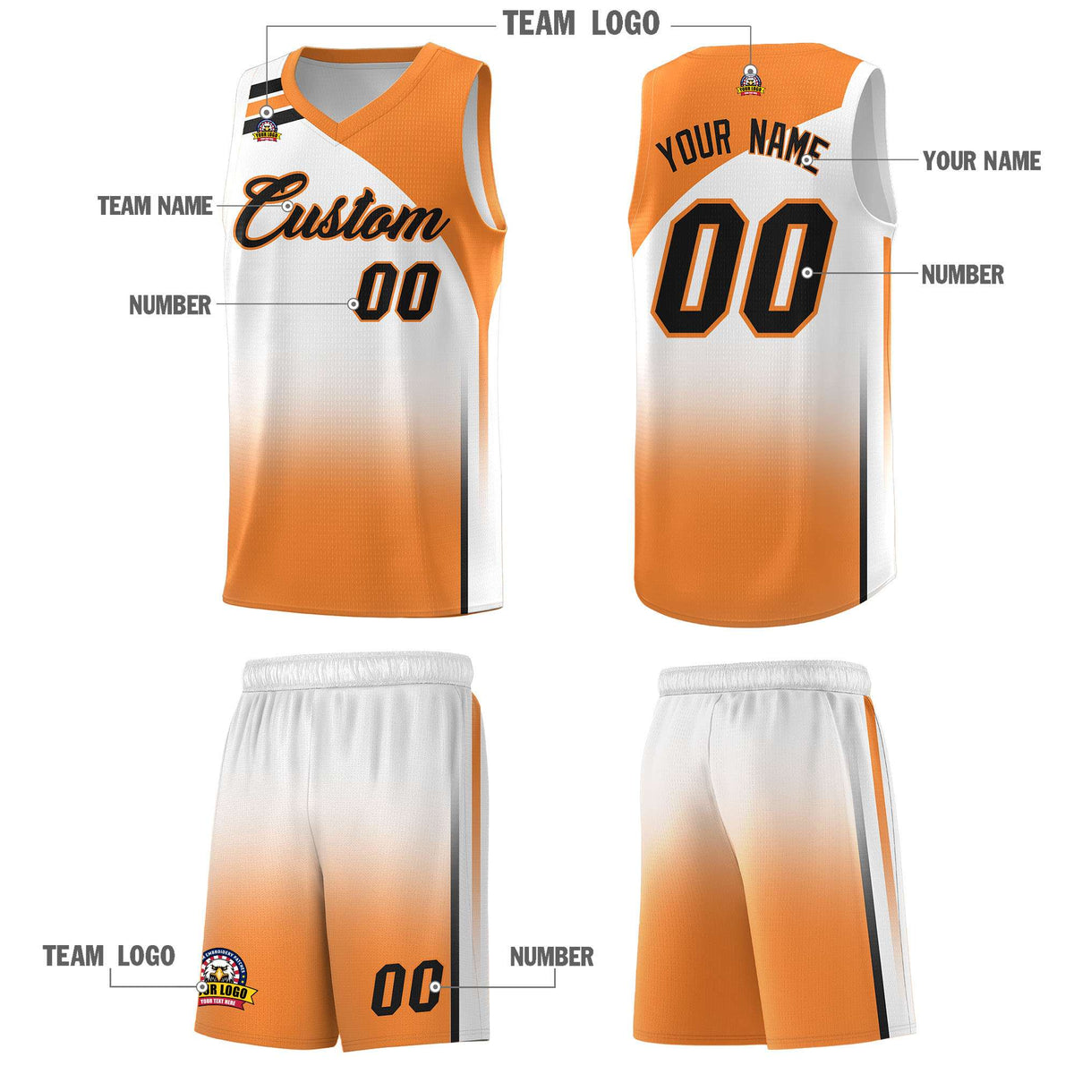 Custom White Gold Orange Gradient Fashion Sets Sports Uniform Basketball Jersey