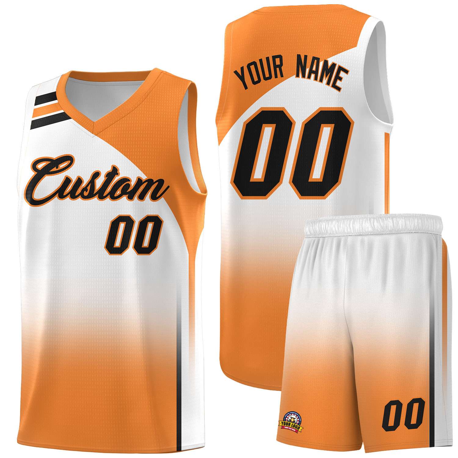 Custom White and Gold Orange Gradient Fashion Sets Sports Uniform Basketball Jersey