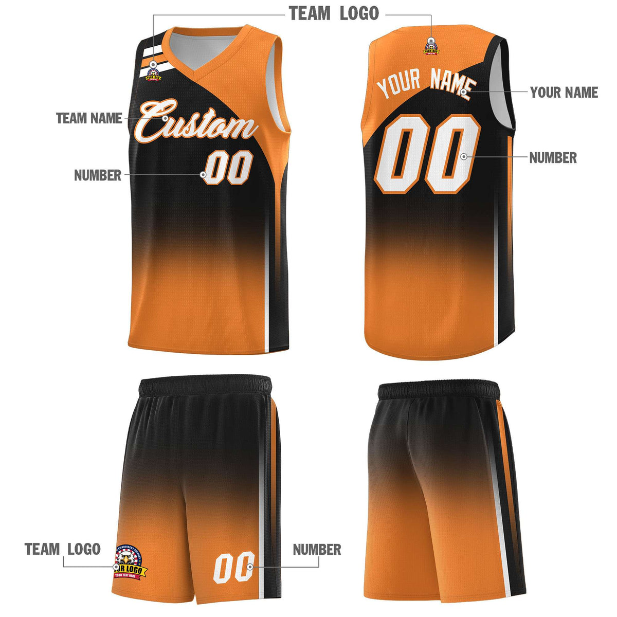 Custom Black Gold Orange Gradient Fashion Sets Sports Uniform Basketball Jersey