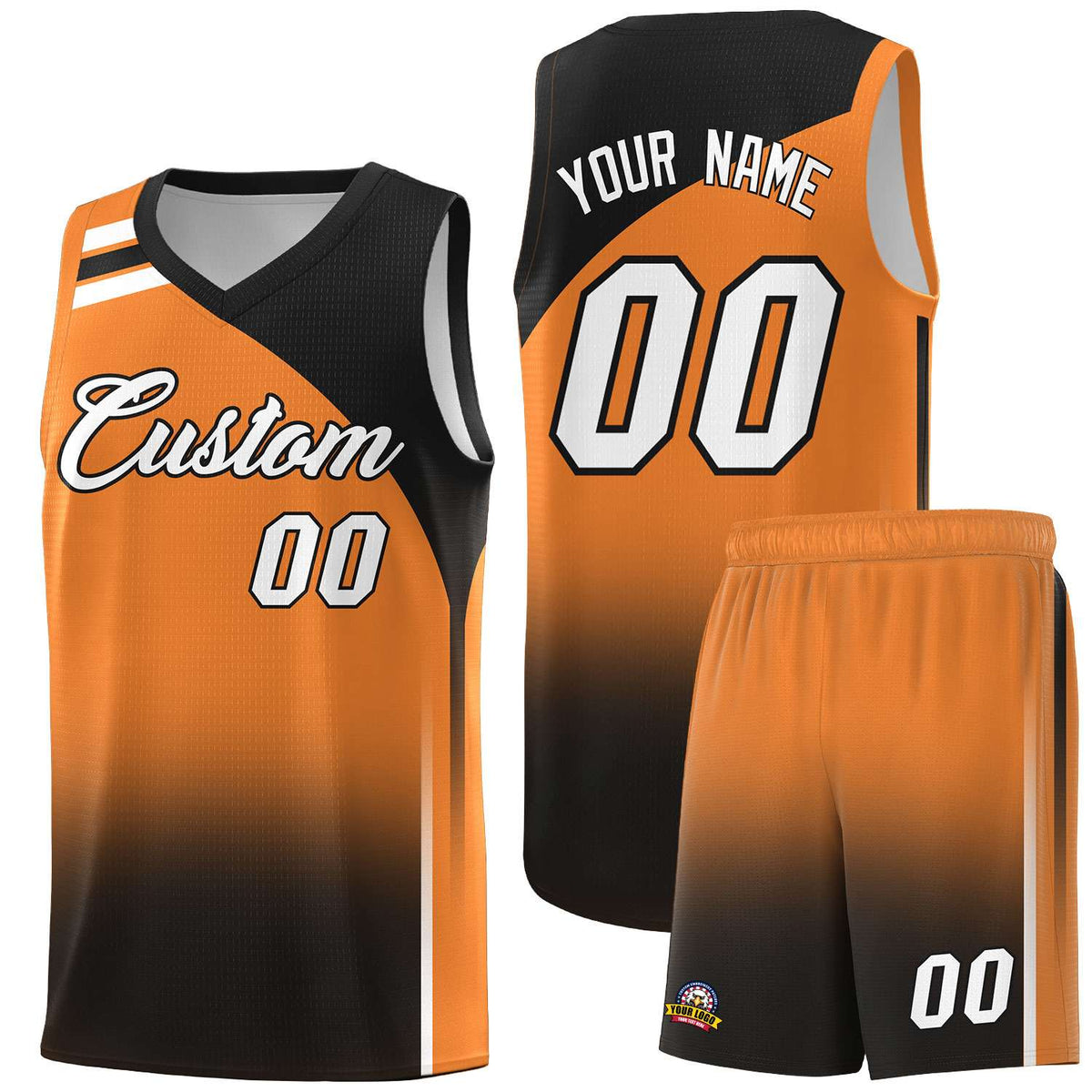 Custom Gold Orange and Black Gradient Fashion Sets Sports Uniform Basketball Jersey