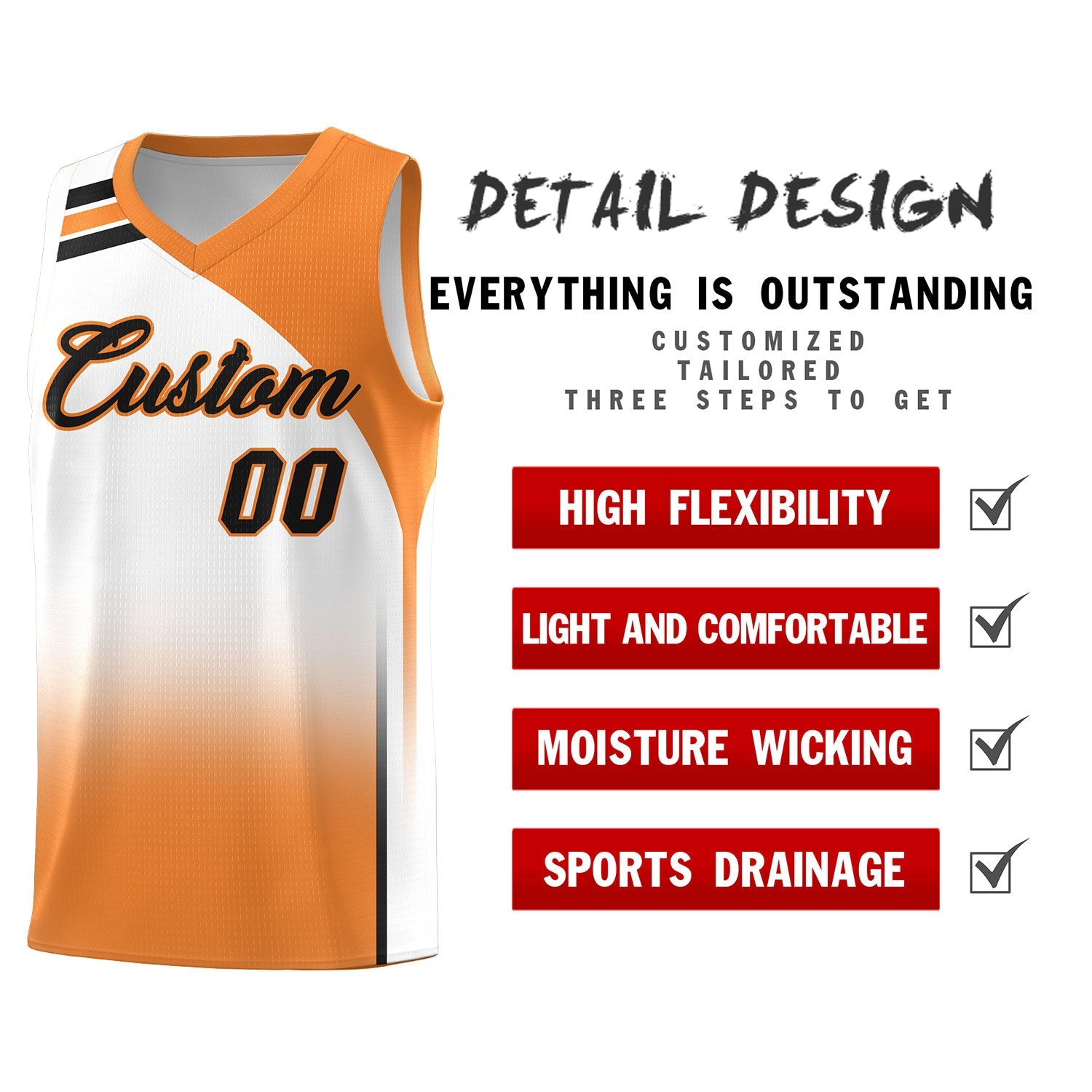 Custom White and Gold Orange Gradient Fashion Sets Sports Uniform Basketball Jersey