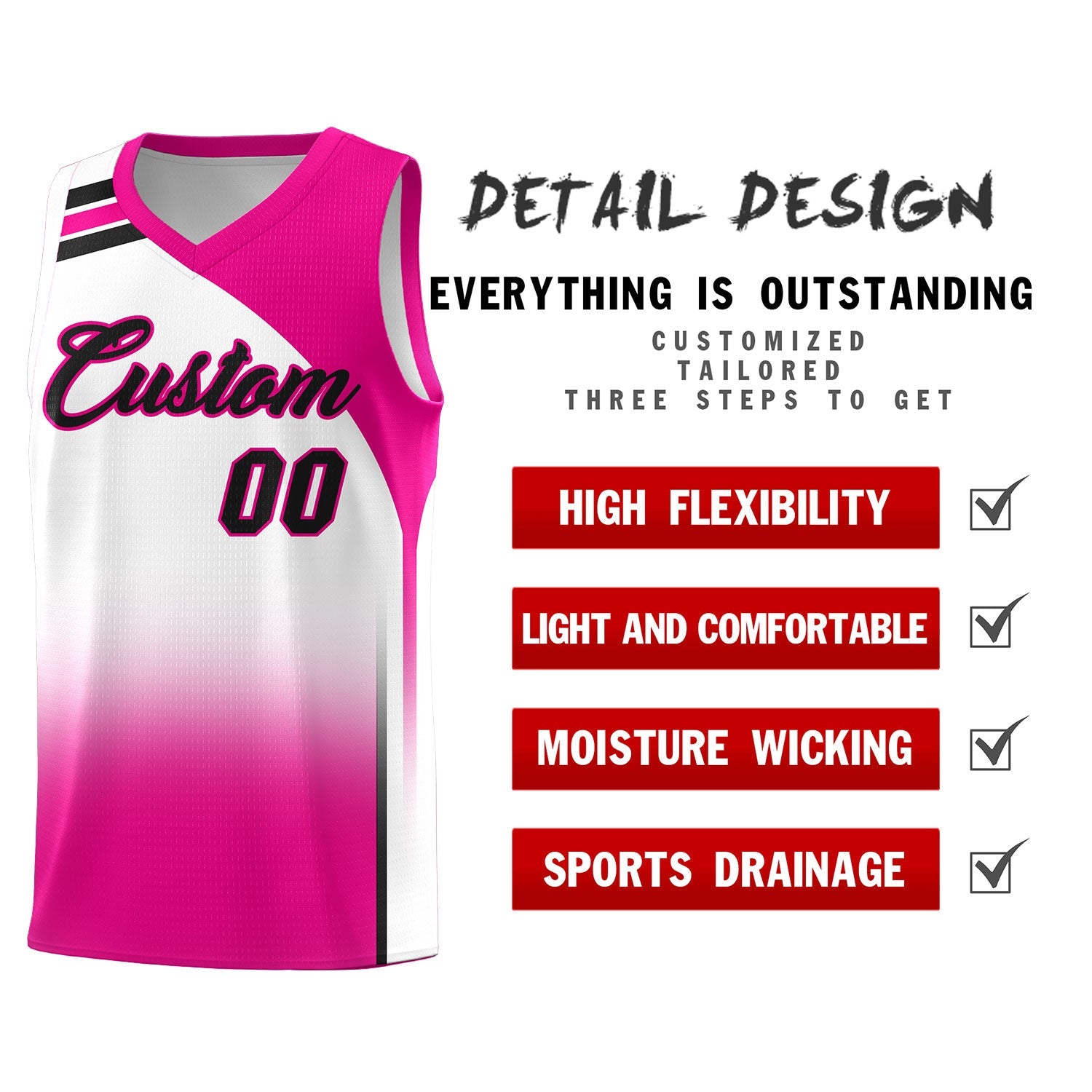Custom White and Pink Gradient Fashion Sets Sports Uniform Basketball Jersey