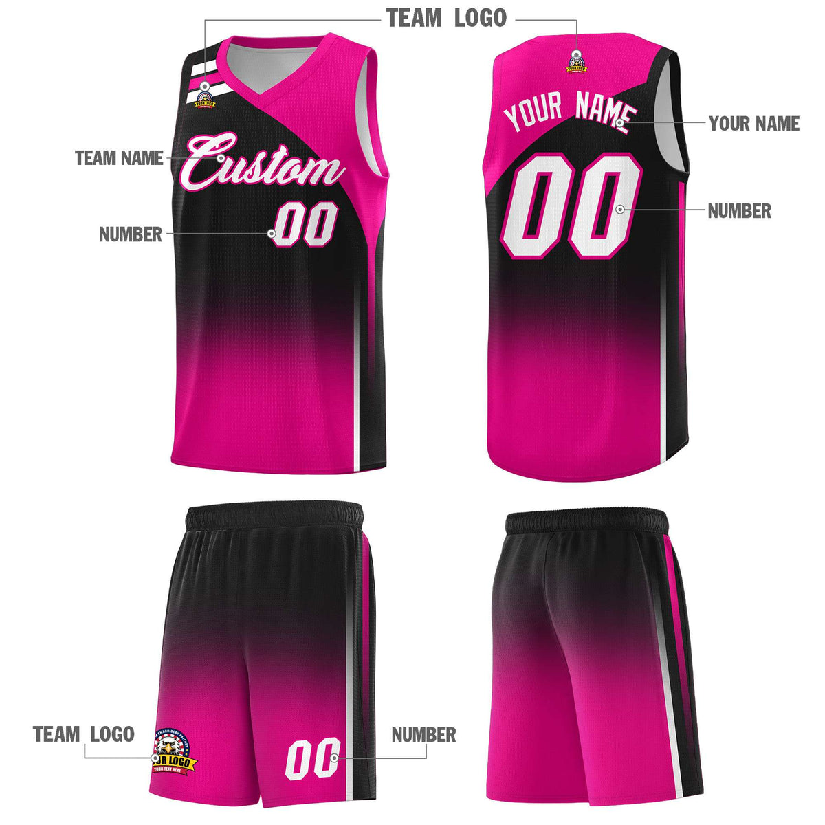 Custom Black Pink Gradient Fashion Sets Sports Uniform Basketball Jersey