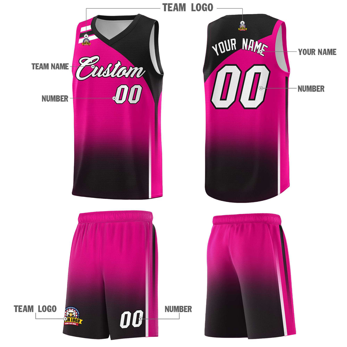 Custom Pink Black Gradient Fashion Sets Sports Uniform Basketball Jersey