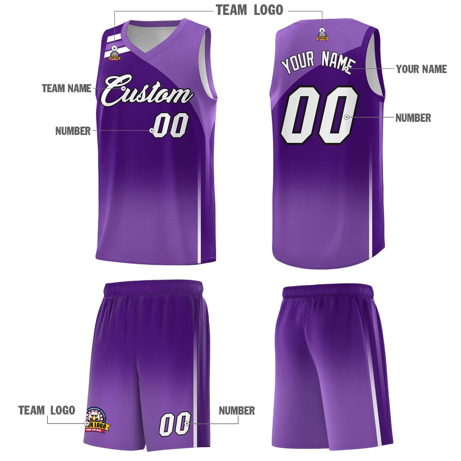 Custom Purple Purple Gradient Fashion Sets Sports Uniform Basketball Jersey