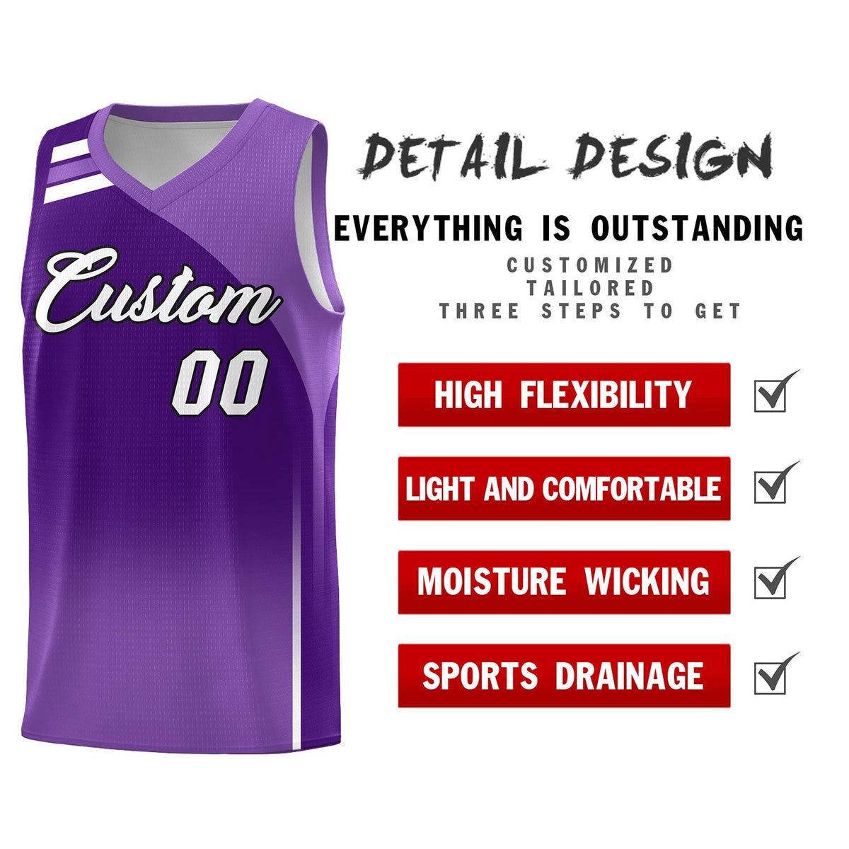 Custom Purple Purple Gradient Fashion Sets Sports Uniform Basketball Jersey