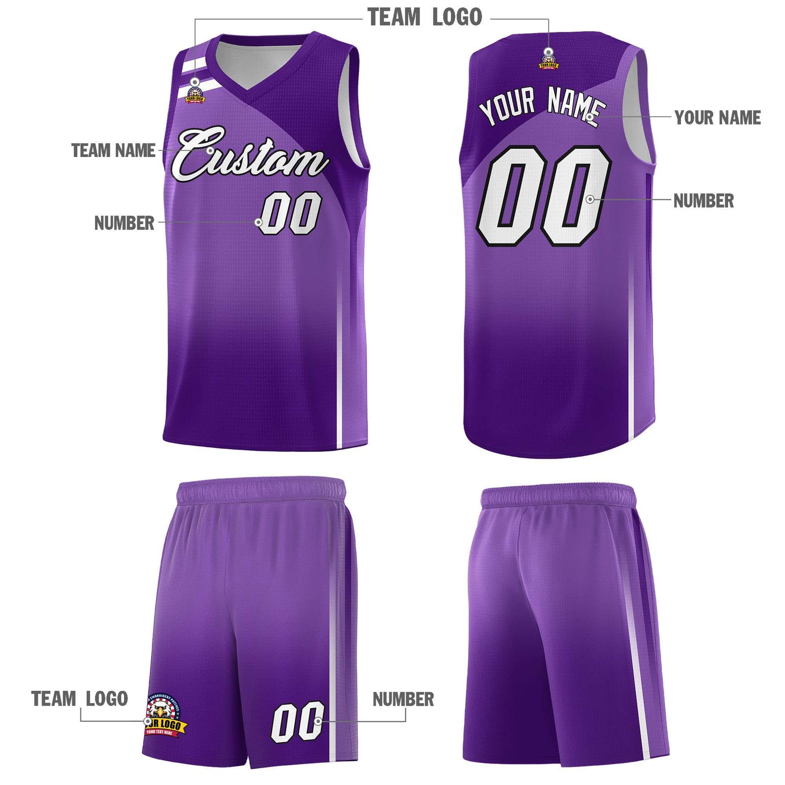 Custom Purple Purple Gradient Fashion Sets Sports Uniform Basketball Jersey