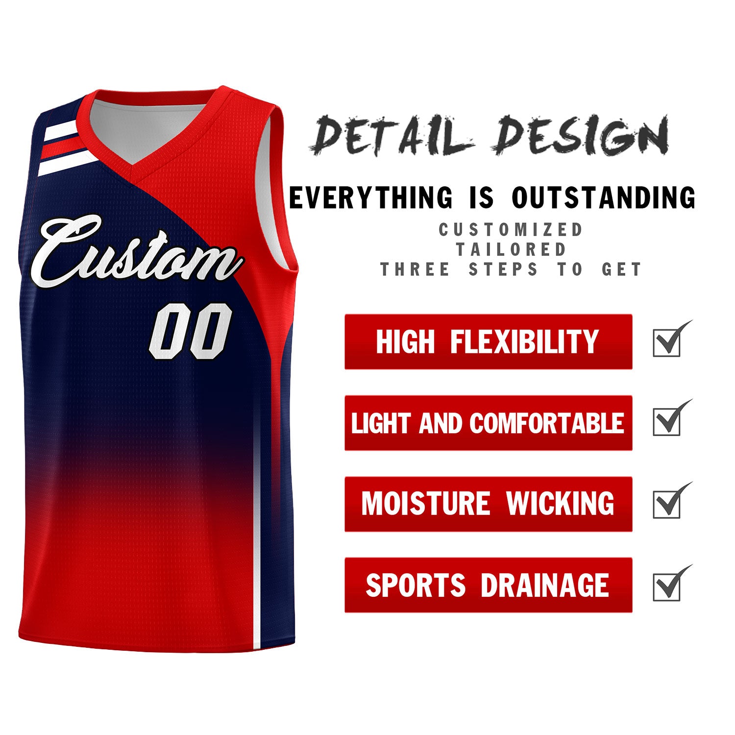 Custom Navy and Red Gradient Fashion Sets Sports Uniform Basketball Jersey