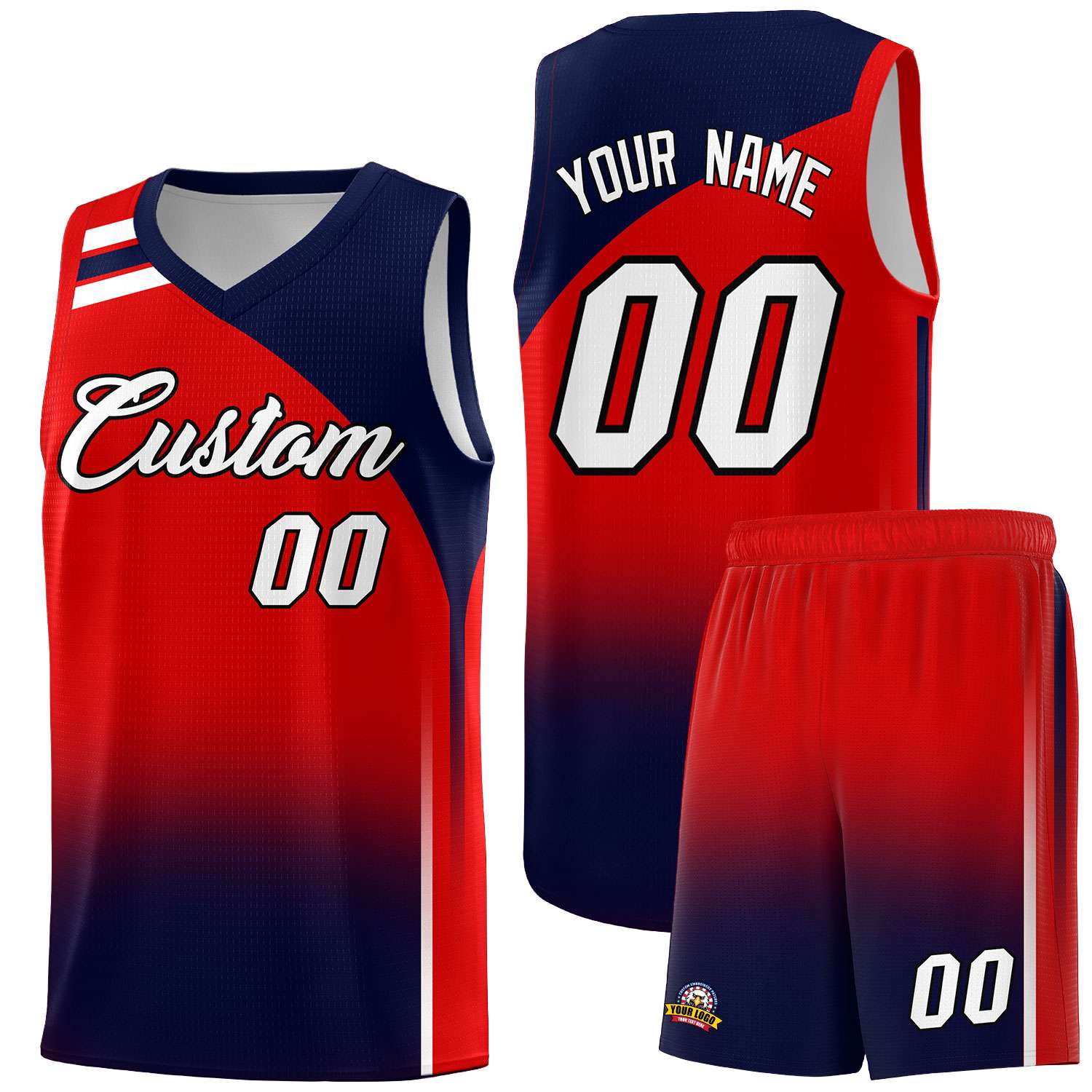 Custom Red and Navy Gradient Fashion Sets Sports Uniform Basketball Jersey
