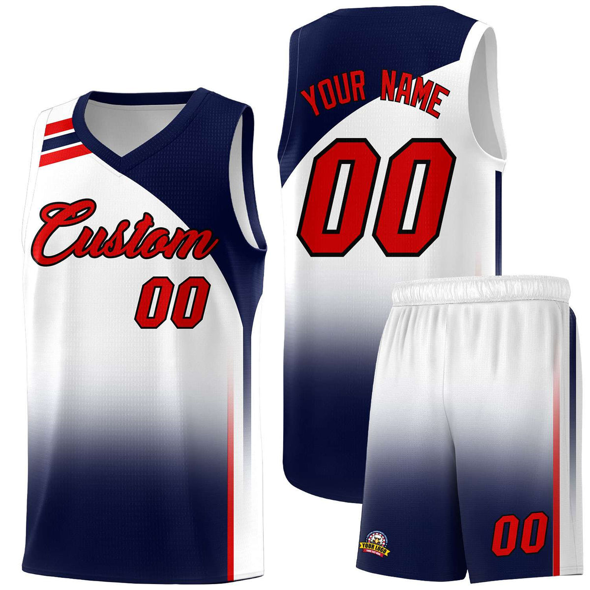 Custom White and Navy Gradient Fashion Sets Sports Uniform Basketball Jersey