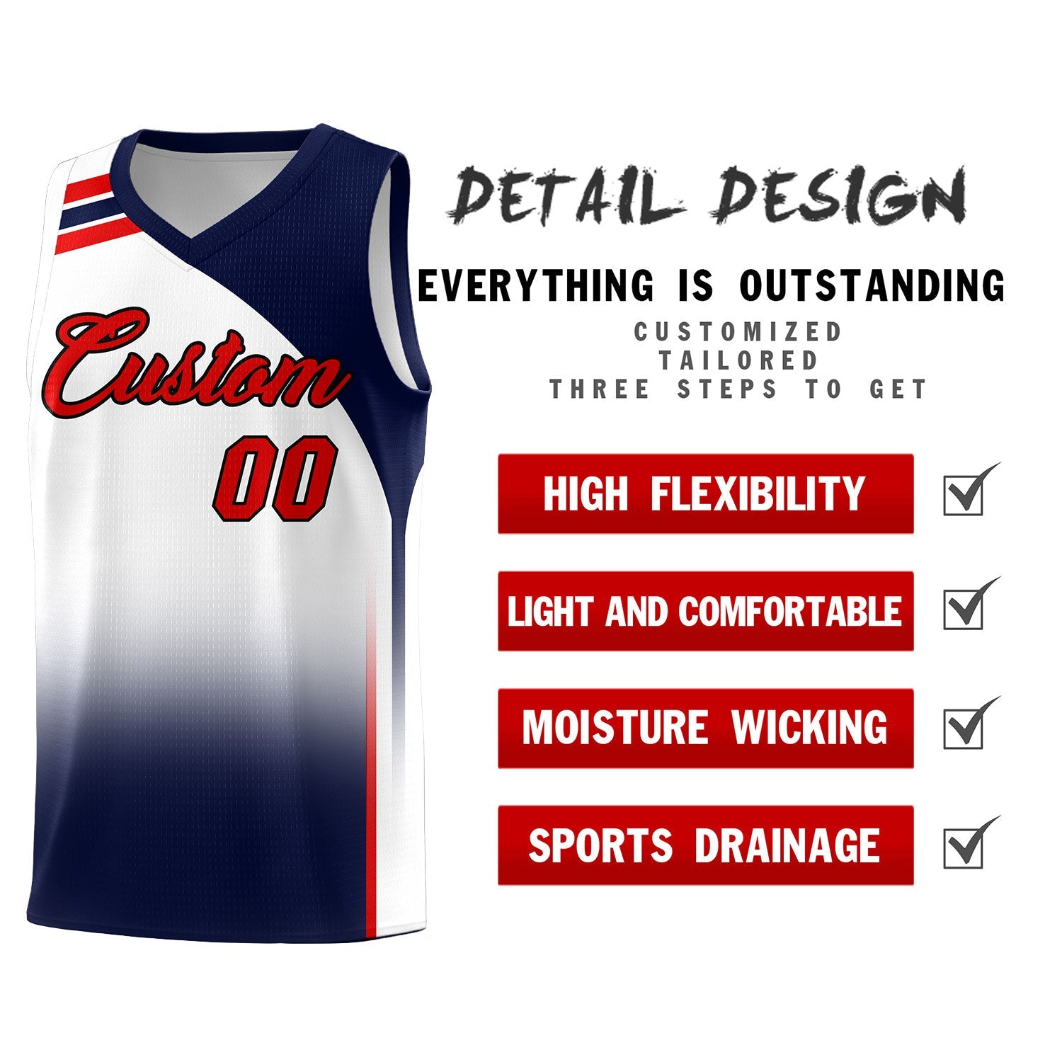 Custom White and Navy Gradient Fashion Sets Sports Uniform Basketball Jersey