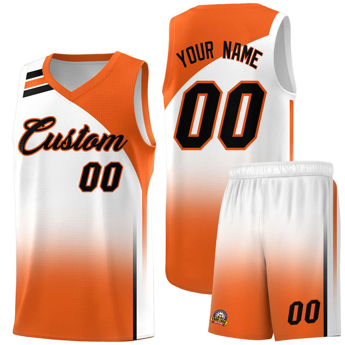 Custom White and Orange Gradient Fashion Sets Sports Uniform Basketball Jersey